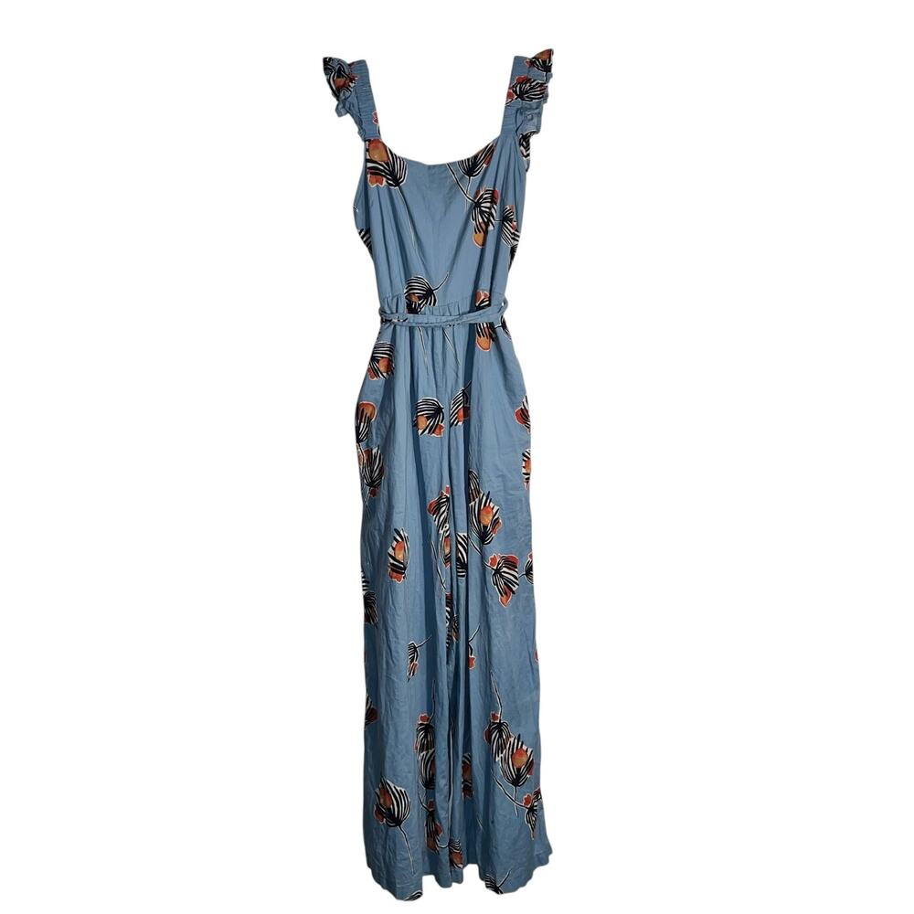Bel Kazan Blue Floral Organic Cotton Wide Leg Jumpsuit – Size Small - Picture 2 of 11